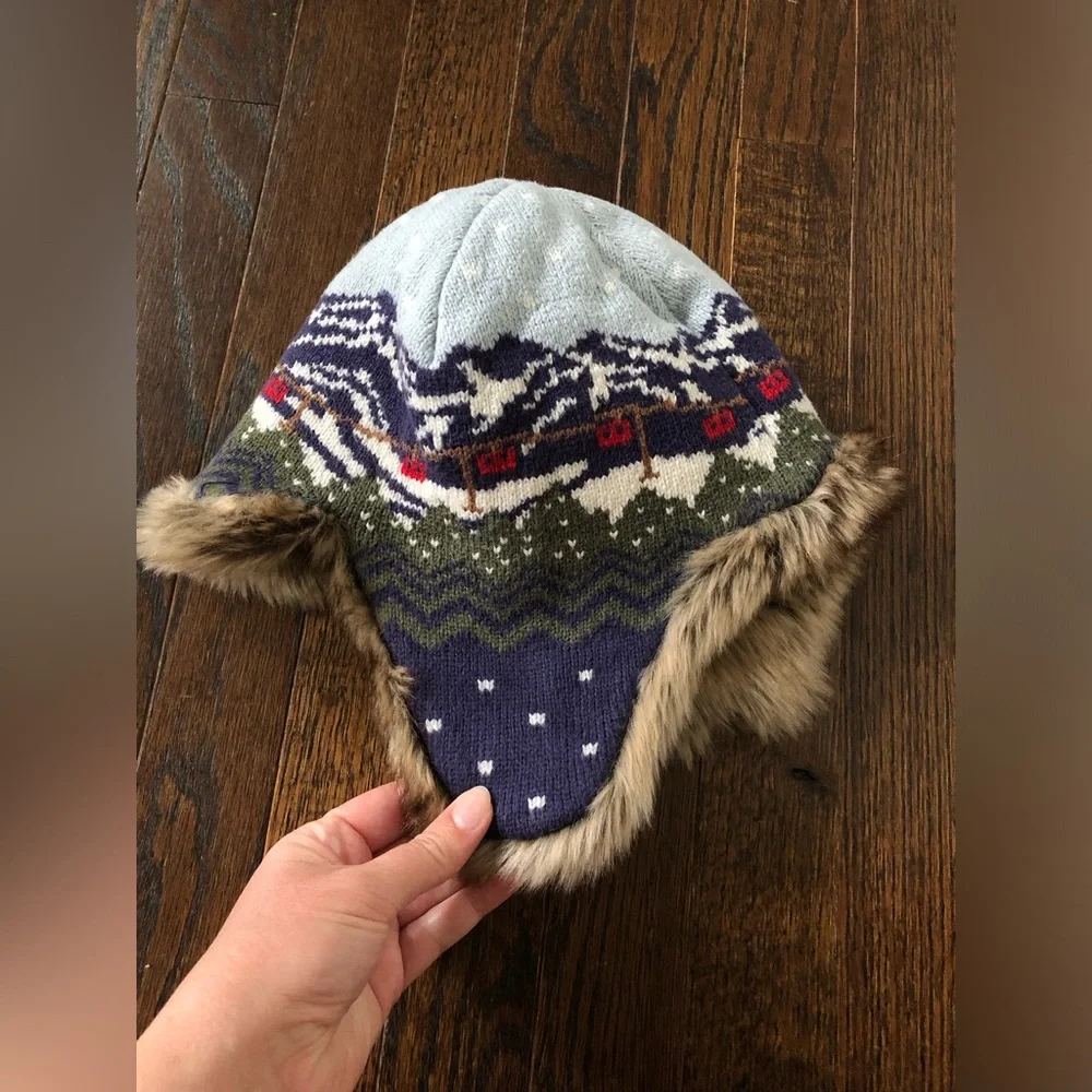 Hanna Andersson Boys L Fair Isle Apres Ski Knit Cotton Trapper Winter Hat - EUC!